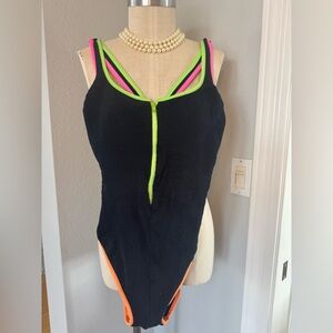 Black Neon Trim One Piece Swimsuit